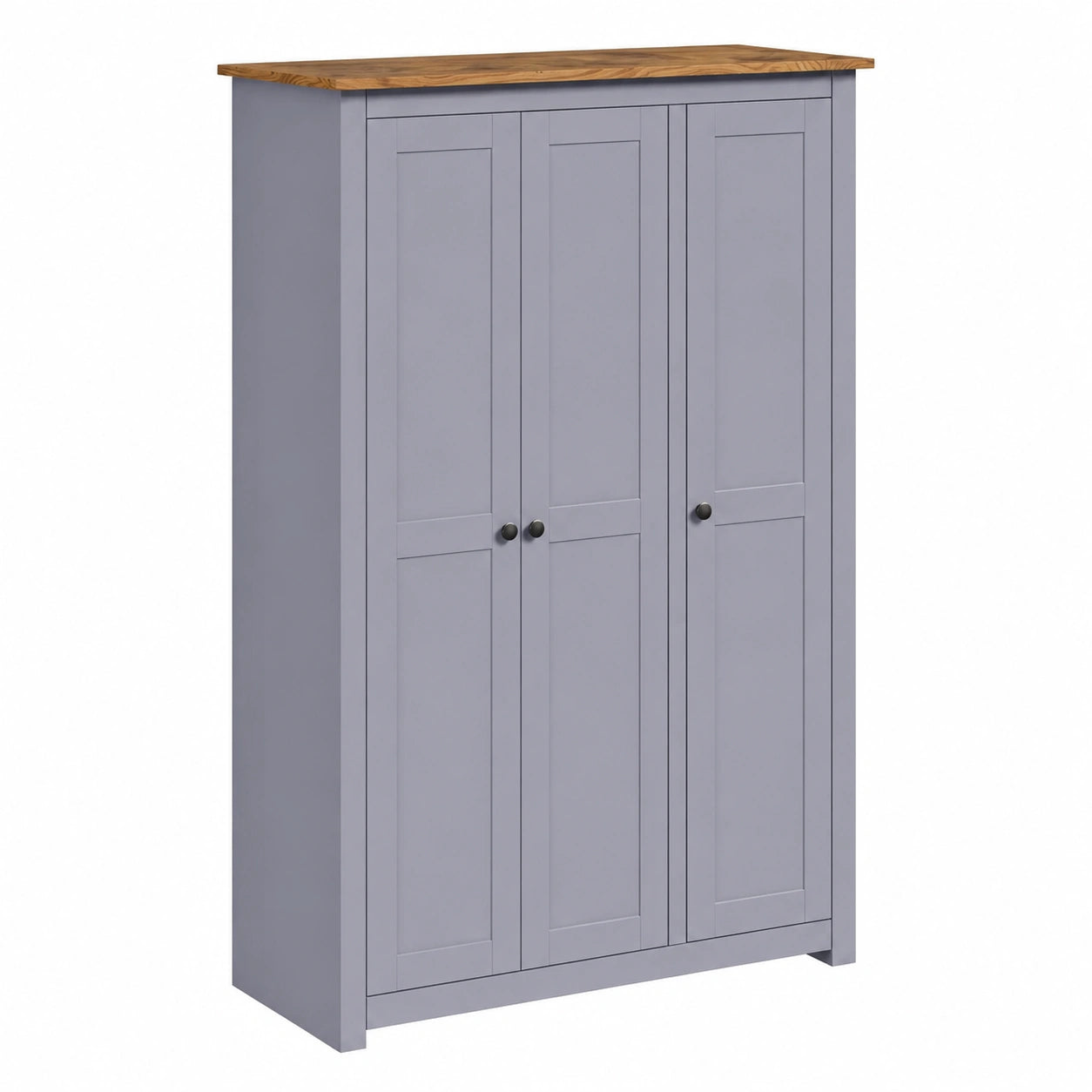 Kleiderschrank – 118 × 50 × 171,5 cm, moderner Stil, mit mehreren Türen, mit Ablagen, aus Massivholz und Kiefernholz, Grau
