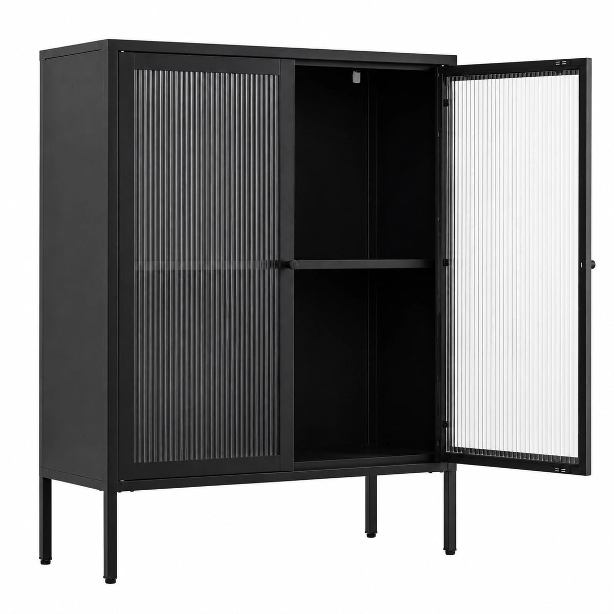 Highboard – 90 × 35 × 110 cm, mit Ablagen, aus Metall, Schwarz, für Wohnzimmer