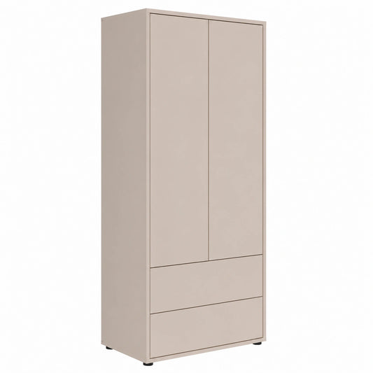 Hochschrank – 70 × 188 cm, mit Schubladen, mit mehreren Türen, aus Holz, Beige