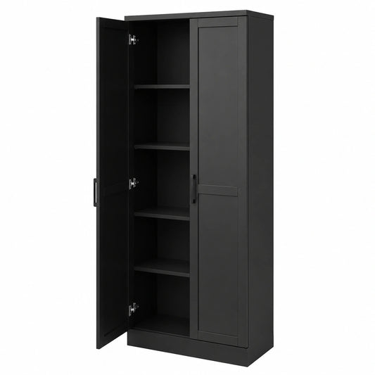 Küchenschrank – 178 cm, mit mehreren Türen, freistehend, Schwarz, für Küche, Schlafzimmer und Badezimmer