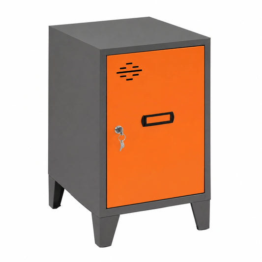 Kommode – aus Metall, Anthrazit und Orange