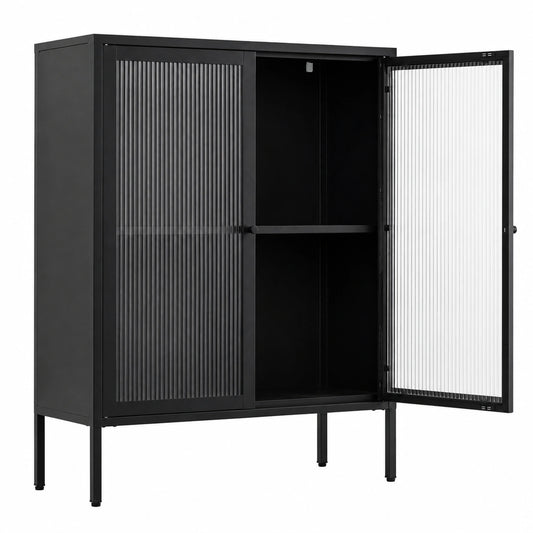 Highboard – 90 × 35 × 110 cm, mit Ablagen, aus Metall, Schwarz, für Wohnzimmer