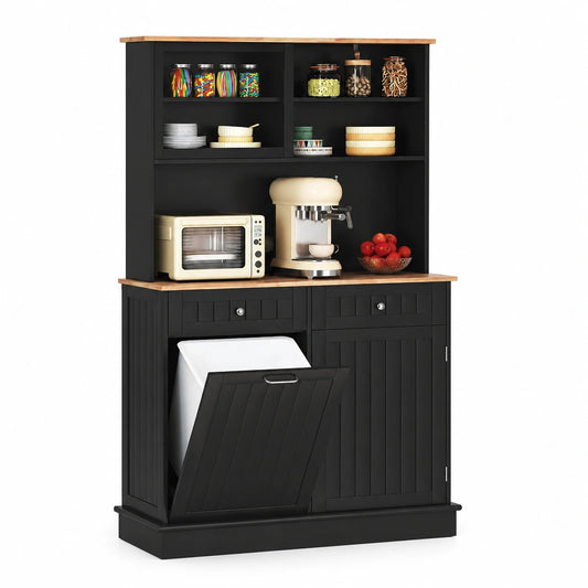 Küchenschrank – 100 × 34 × 172 cm, mit Schubladen, mit Ablagen, aus Holz, Schwarz, für Küche