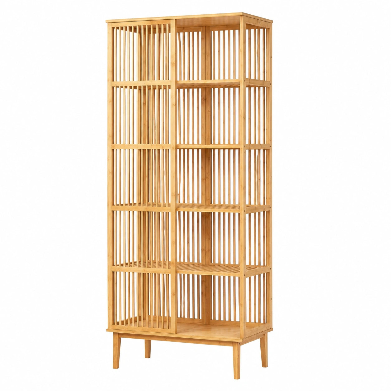 Regal – 185 × 80 × 45 cm, mit Ablagen, freistehend, aus Bambus, für Küche, Wohnzimmer und Flur